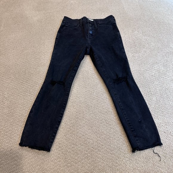 Madewell Jeans 10" High-Rise Roadtripper Skinny Boho Black Distress Sz 26P K9922 - Picture 6 of 15